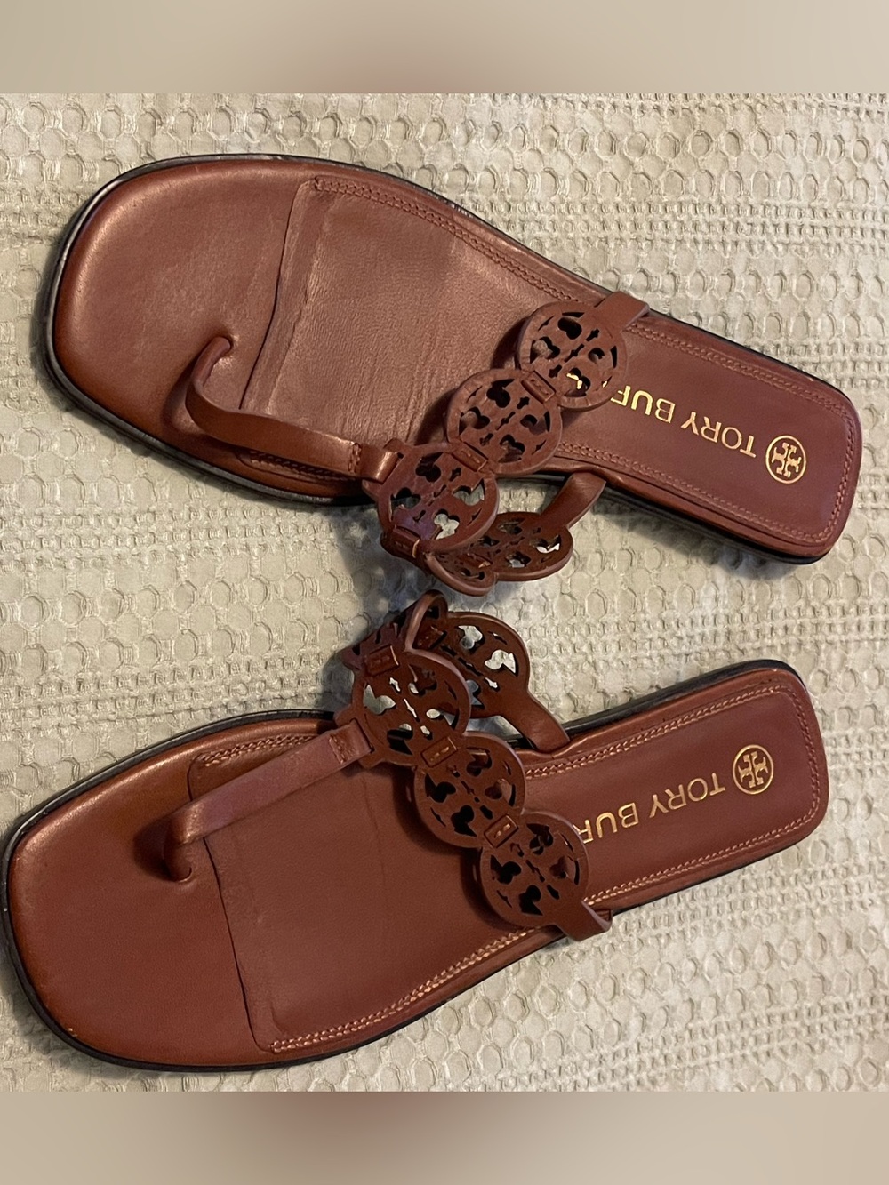 Tory Burch Women's Brown Leather Miller Thong Sandals size 11